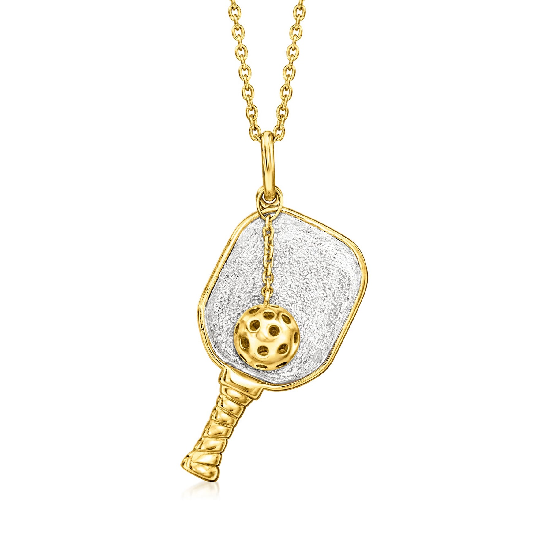 Ross-Simons Two-Tone Sterling Silver Pickleball Pendant Necklace