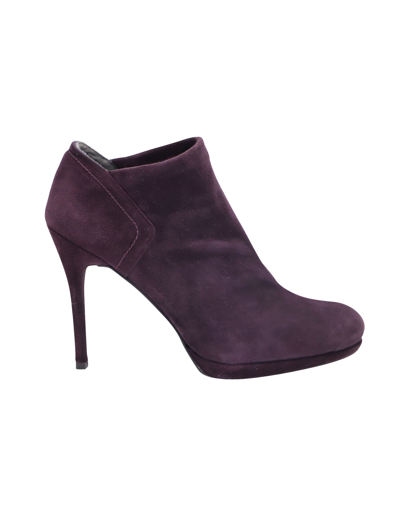 Stuart Weitzman Ankle High-Heeled Boots in Eggplant Purple Suede