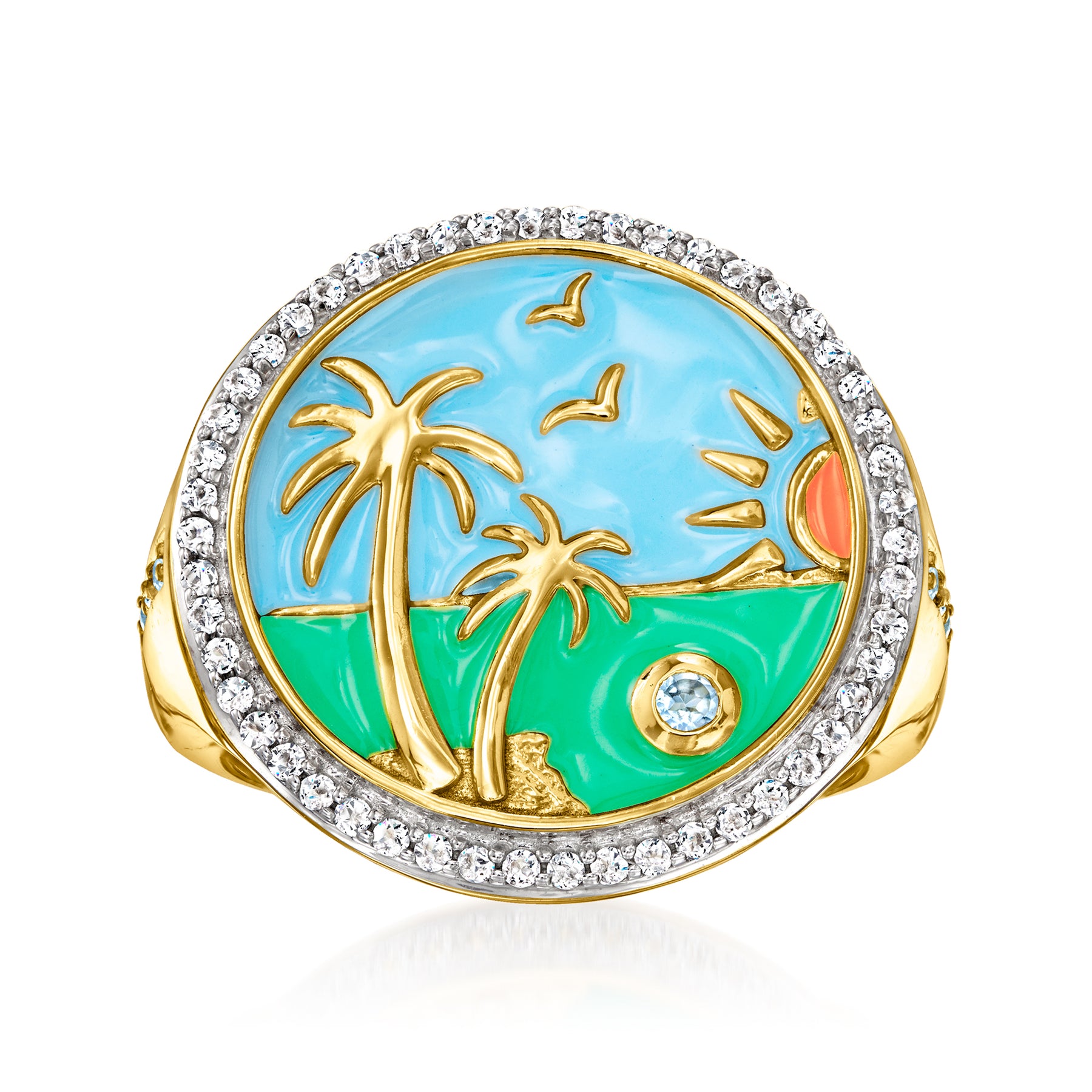 Ross-Simons White Topaz and Multicolored Enamel Beach Ring With . Swiss Blue Topaz in 18kt Gold Over Sterling