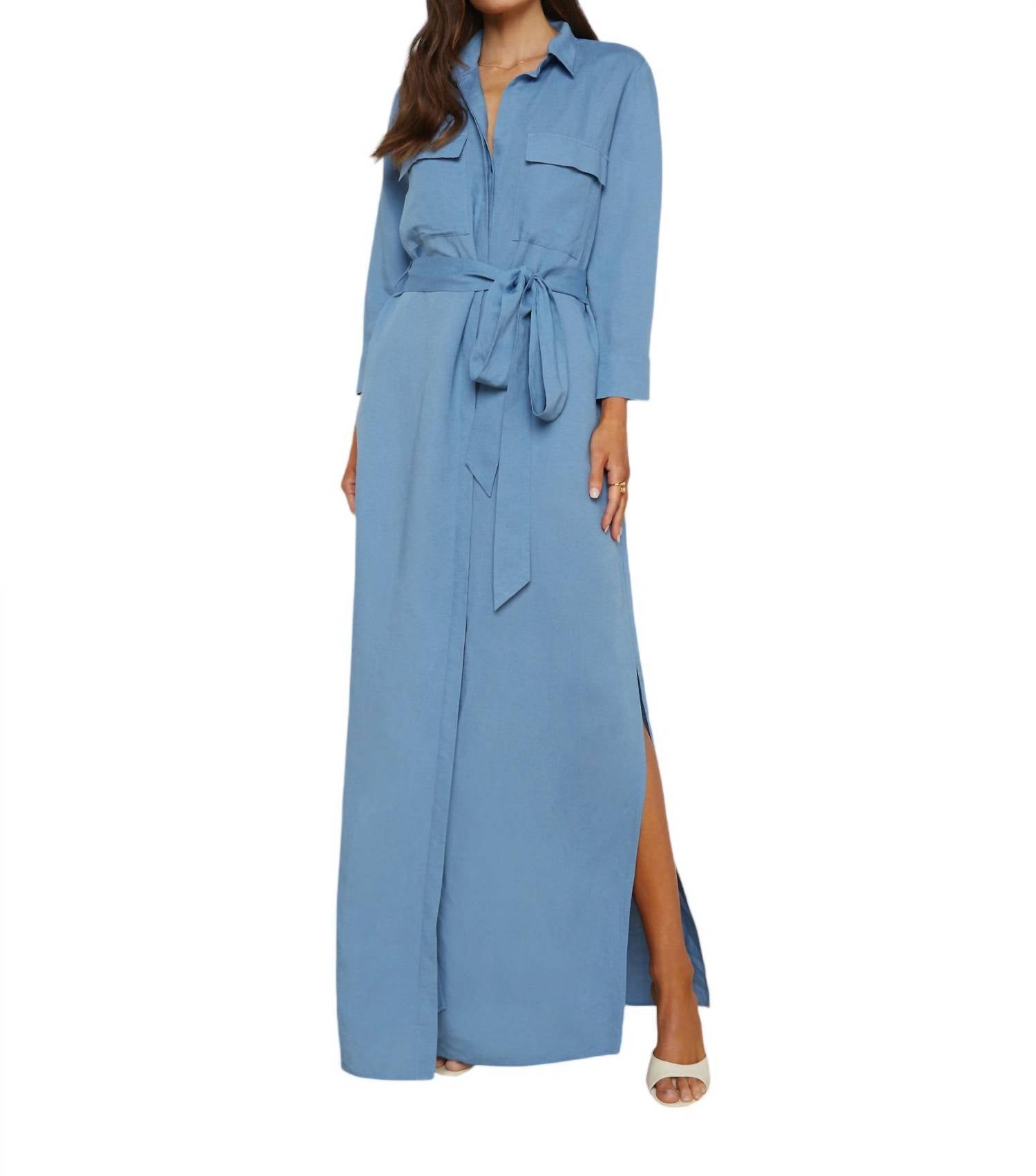 Cameron Long Shirt Dress In Blue Mist