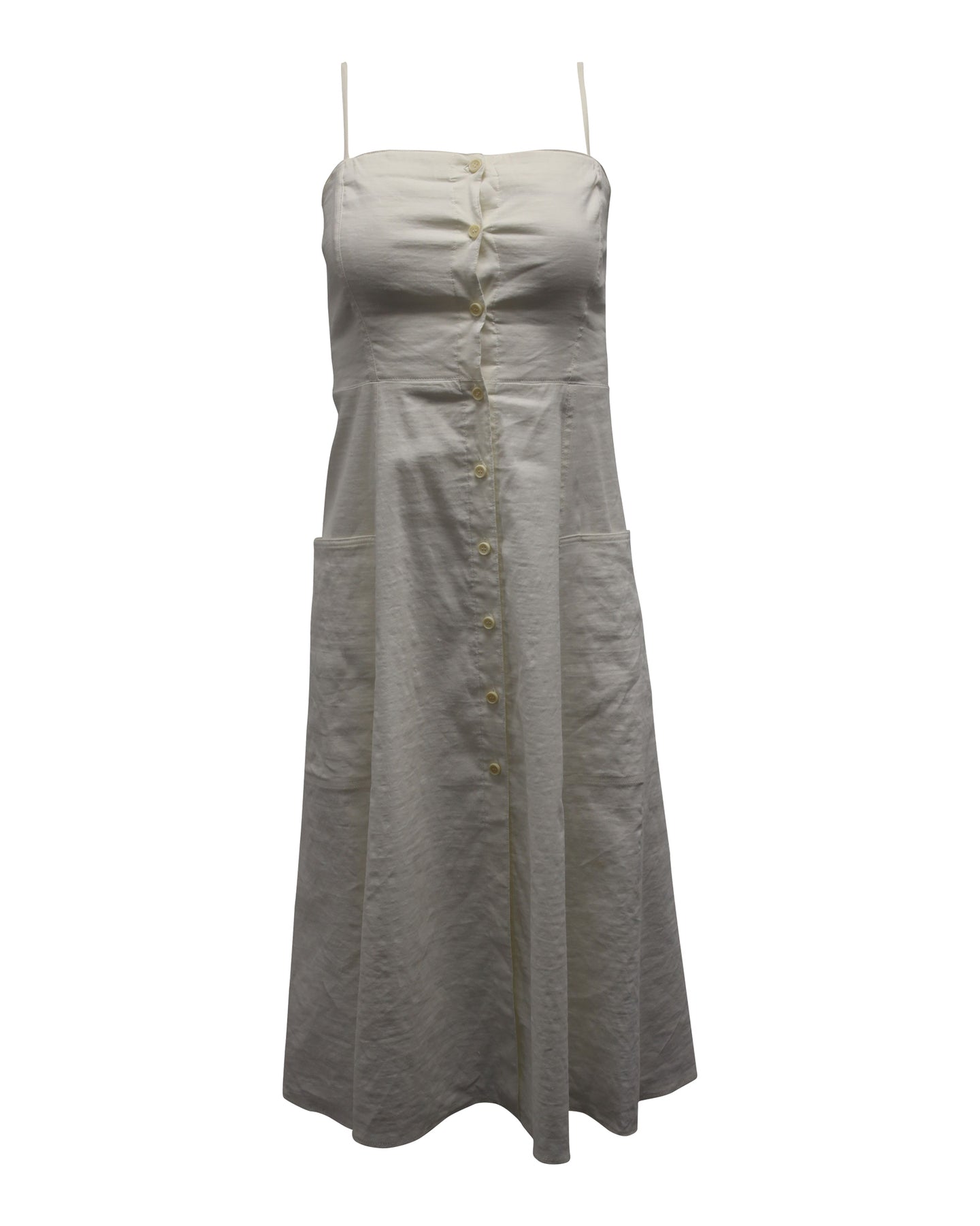 Theory Button Front Midi Dress in White Linen
