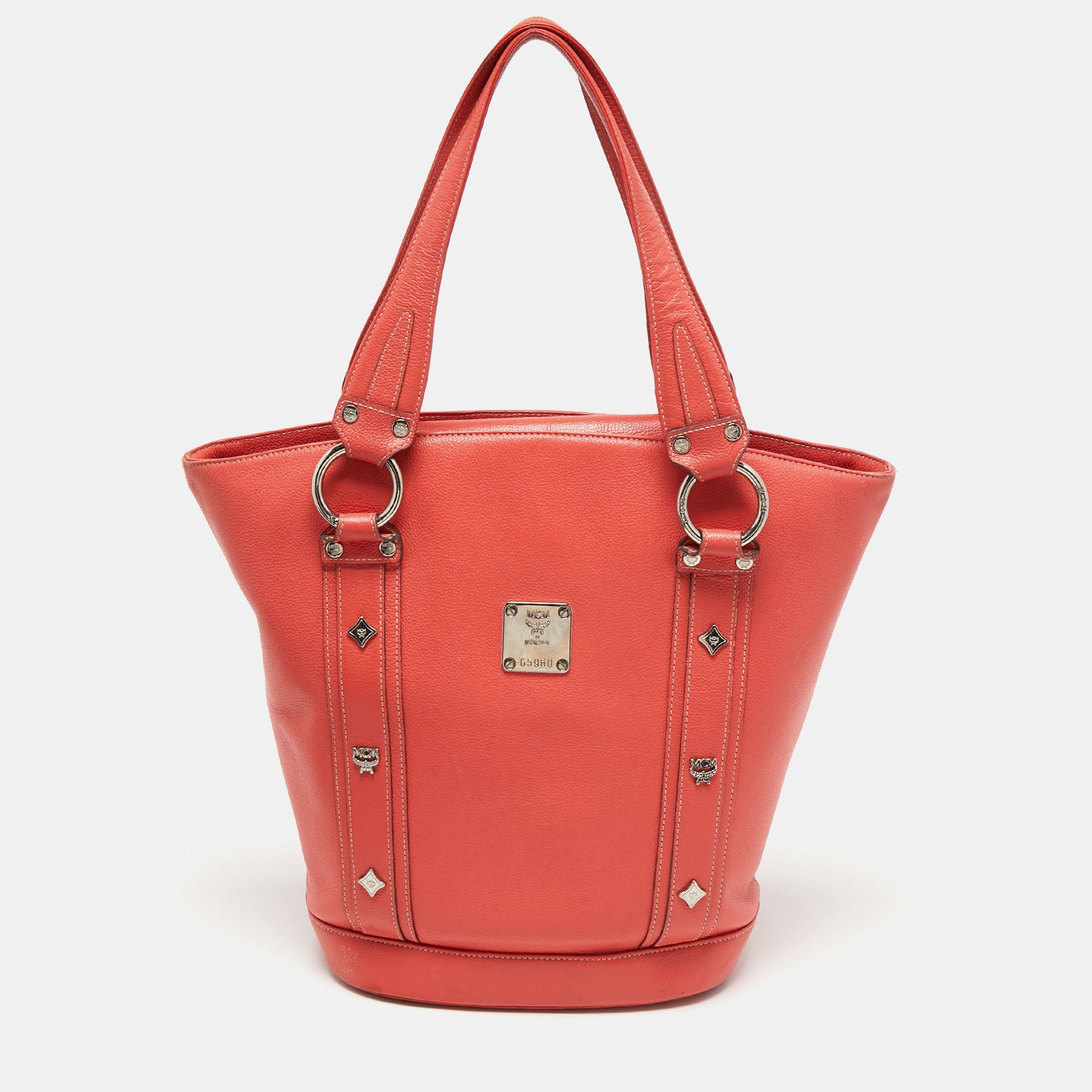 Mcm Pebbled Leather Studded Tote