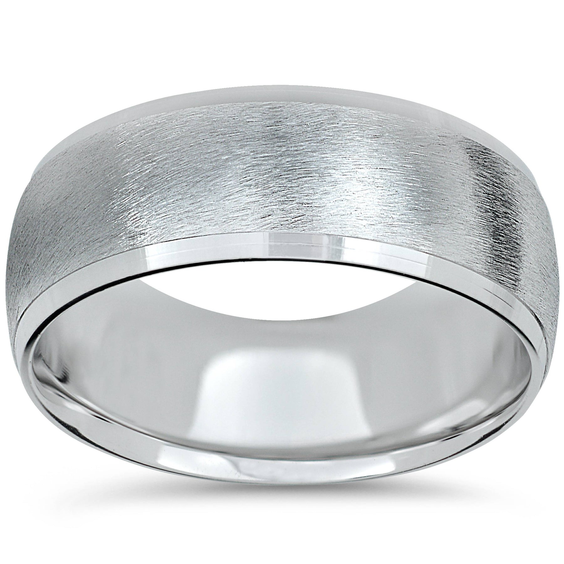 Mens 14K White Gold 8mm Beveled Wedding Ring Band Brush Size Selectable 7802595508284