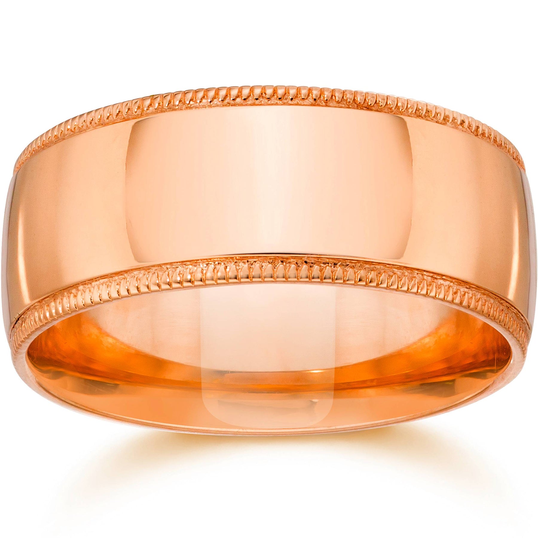 10mm Milgrain 14K Rose Gold Polished Wedding Band Size Selectable 7802588463164