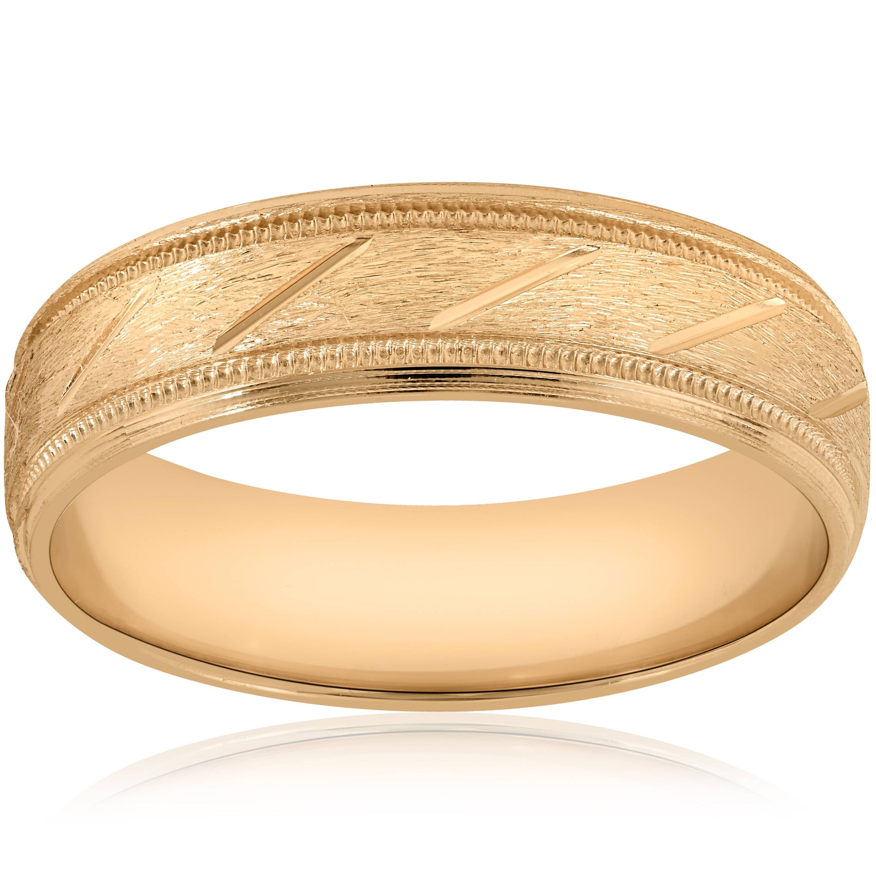 6mm Brushed Hand Carved Wedding Band 10K Yellow Gold Size Selectable 7802606157884