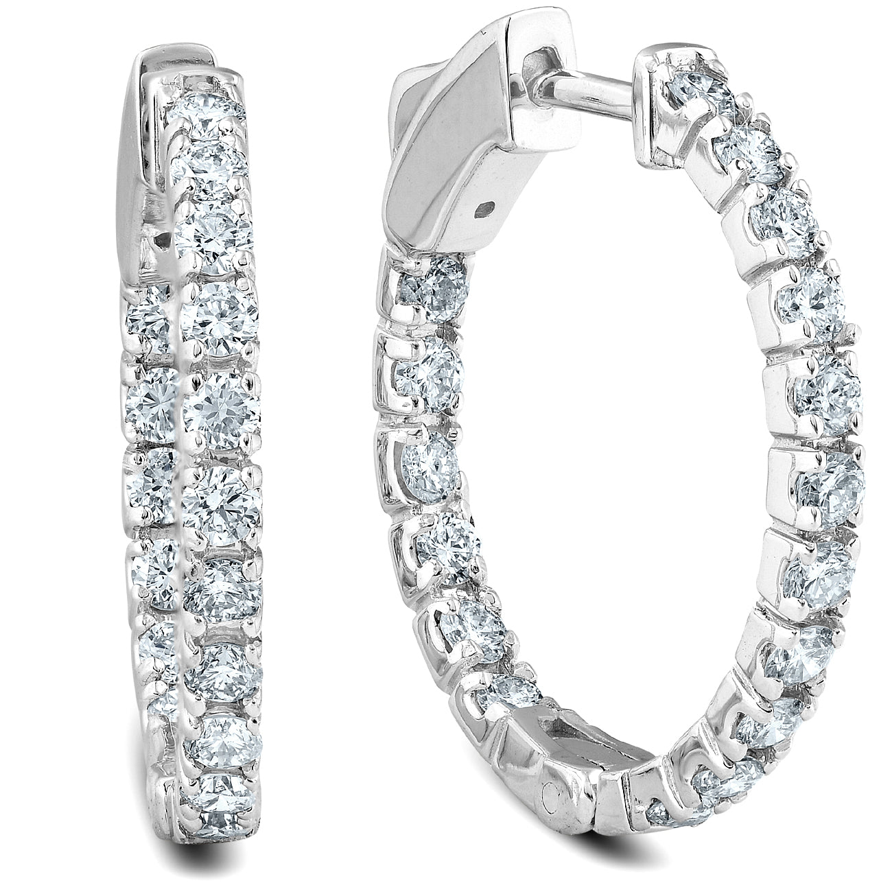1 Ct TW Diamond Hoops Women's Inside Outside Earrings 1