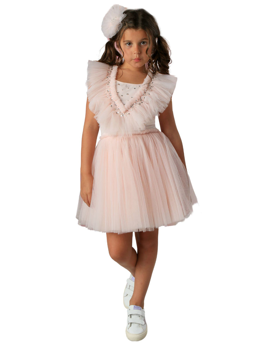 Girls Blush Sequin Top Tulle Skirt Clementine Dress, Sizes 12M-14