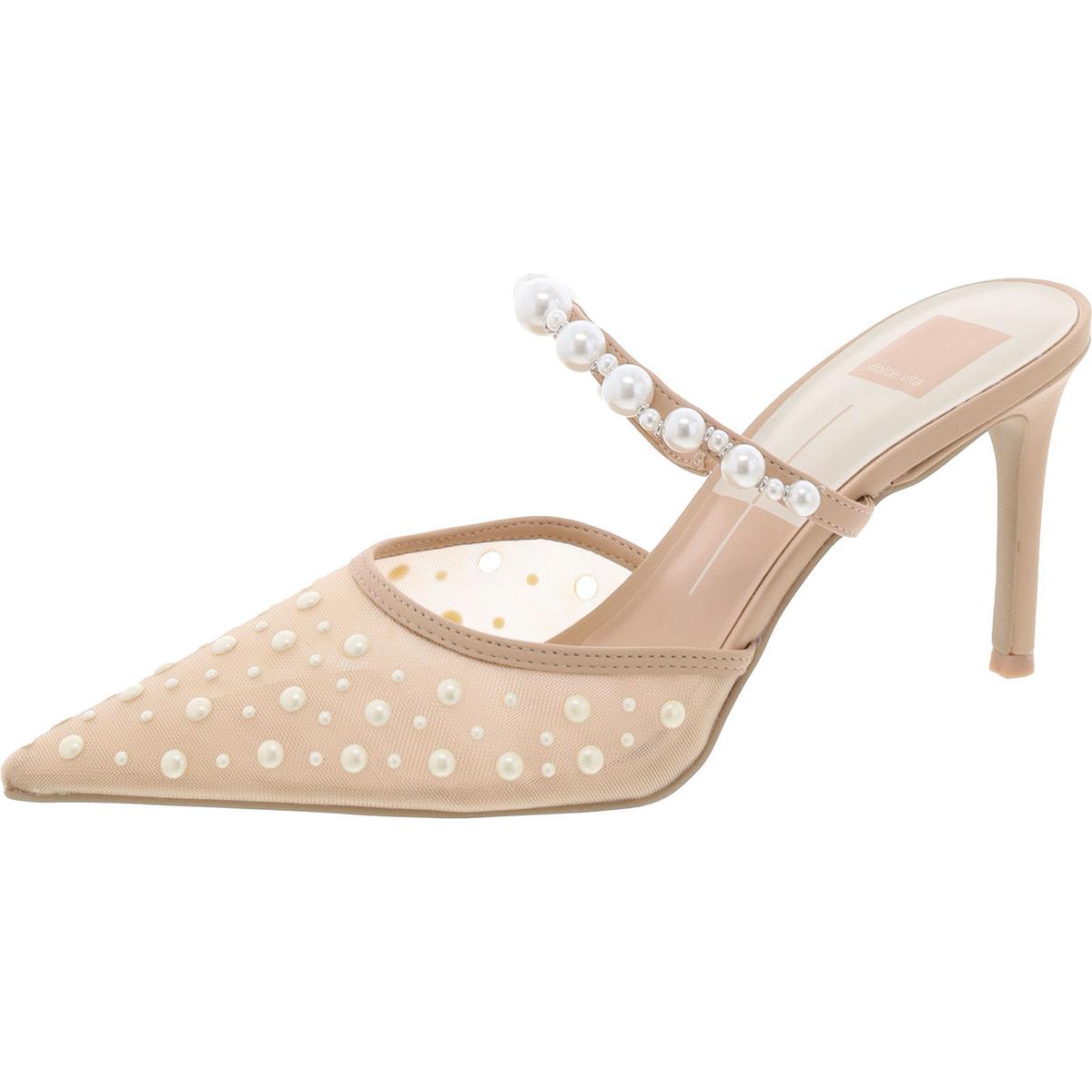 Katik Pearl Embellished Pointed Toe Mules