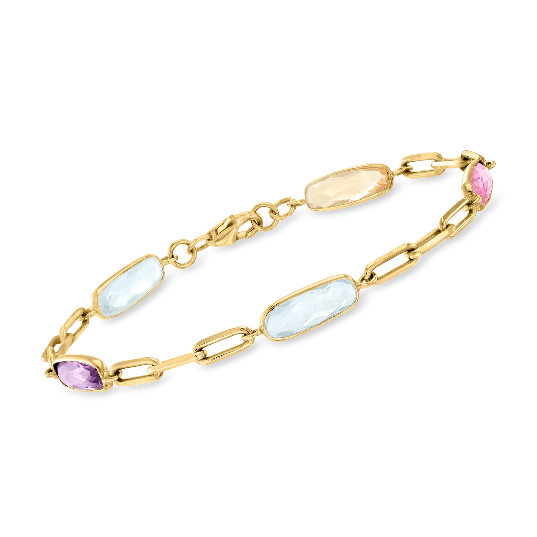 Ross-Simons Multi-Gemstone Paper Clip Link Bracelet in 18kt Gold Over Sterling
