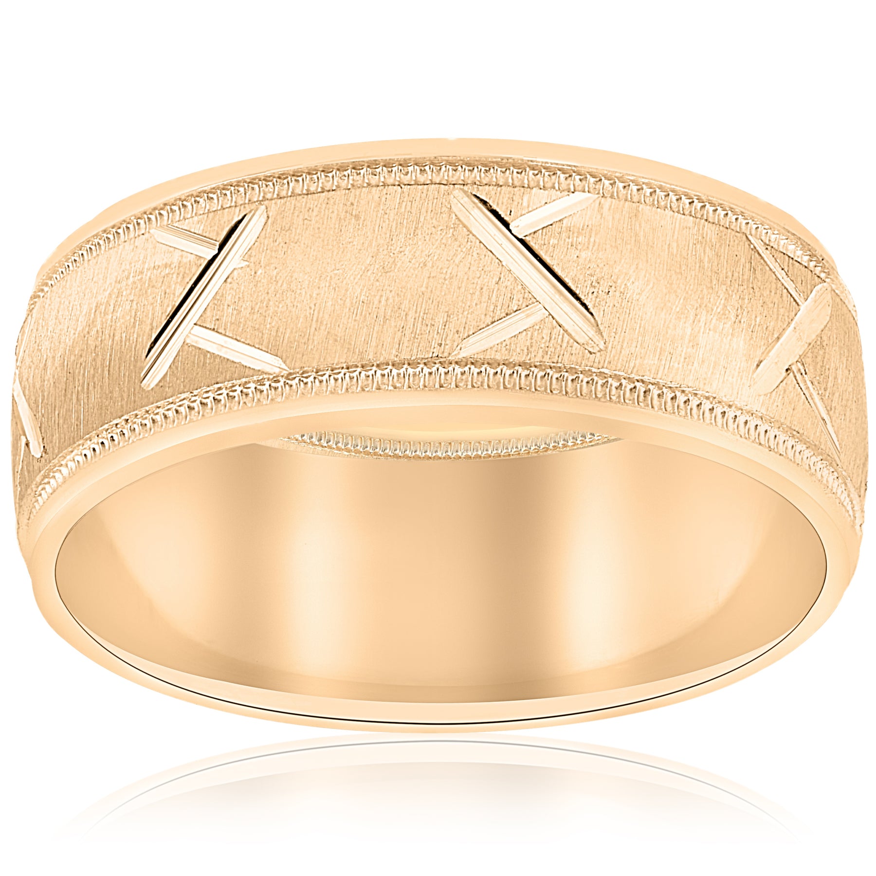 10k Yellow Gold Mens Wedding Band with Satin Finish and Cuts 8mm Size Selectable 7802623393852