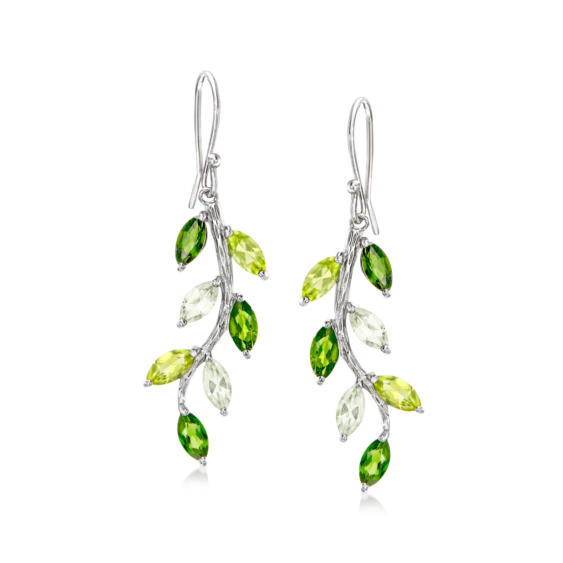 Ross-Simons Multi-Gemstone Vine Drop Earrings in Sterling Silver 7745595998268