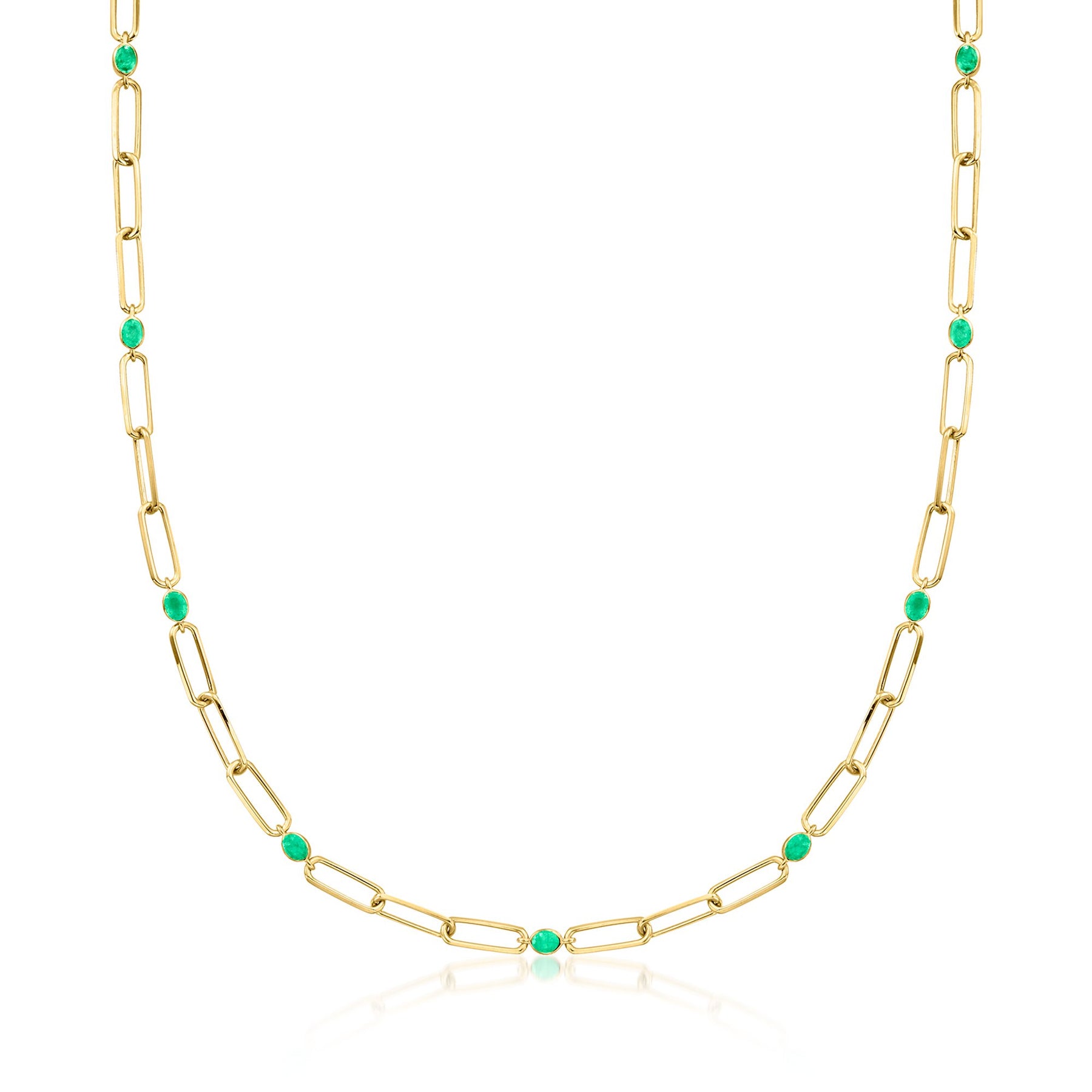 Ross-Simons Emerald Reversible Paper Clip Link Necklace With Green Enamel in 18kt Gold Over Sterling