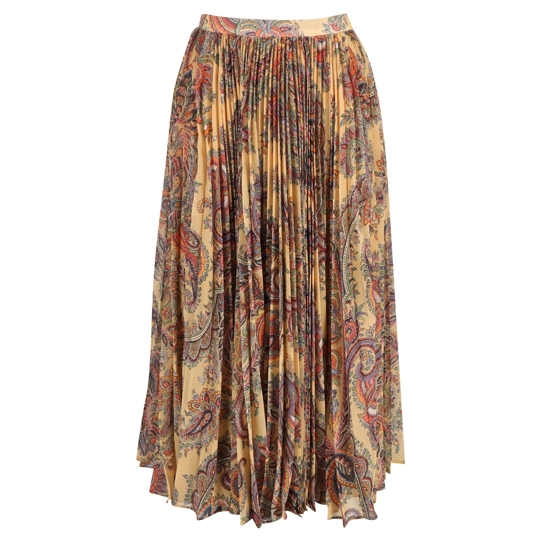 Etro Pleated Paisley Midi Skirt in Beige Polyester 7745758527548