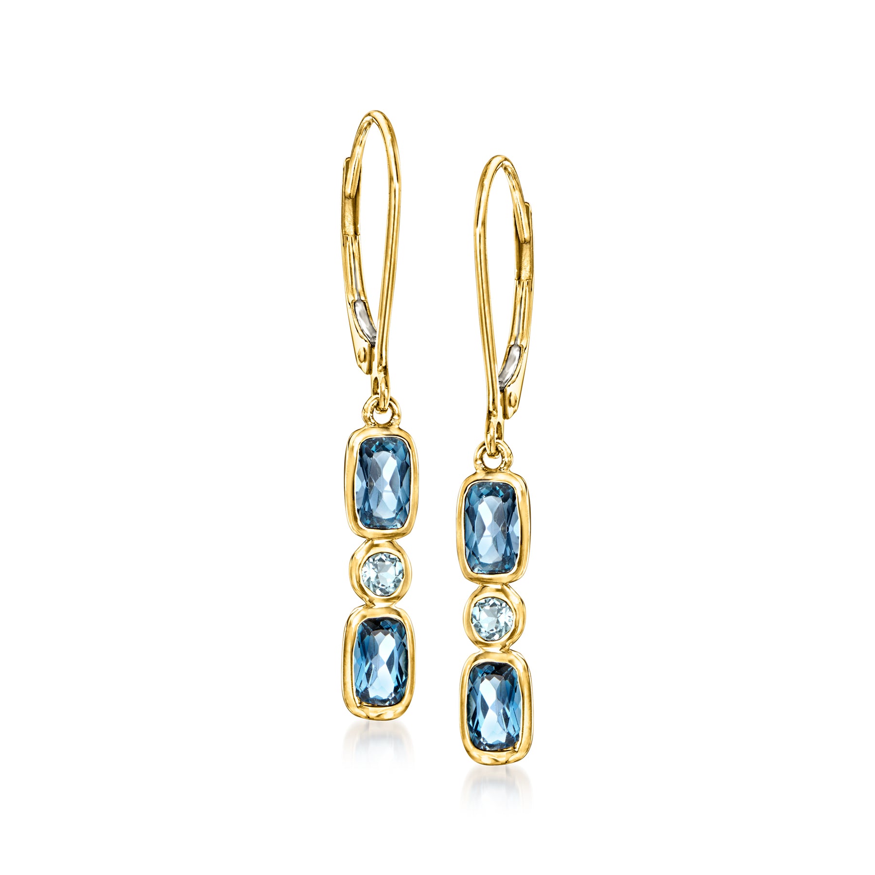Ross-Simons Sky and London Blue Topaz Drop Earrings in 14kt Yellow Gold