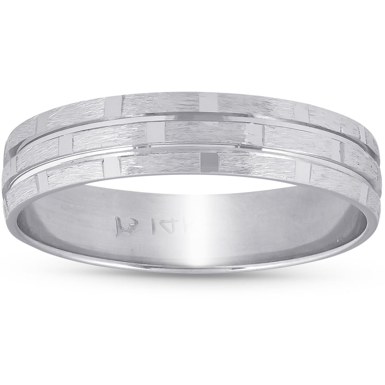 5MM Mens Hand Carved Brushed Wedding Band 14k White Gold 7802600521788