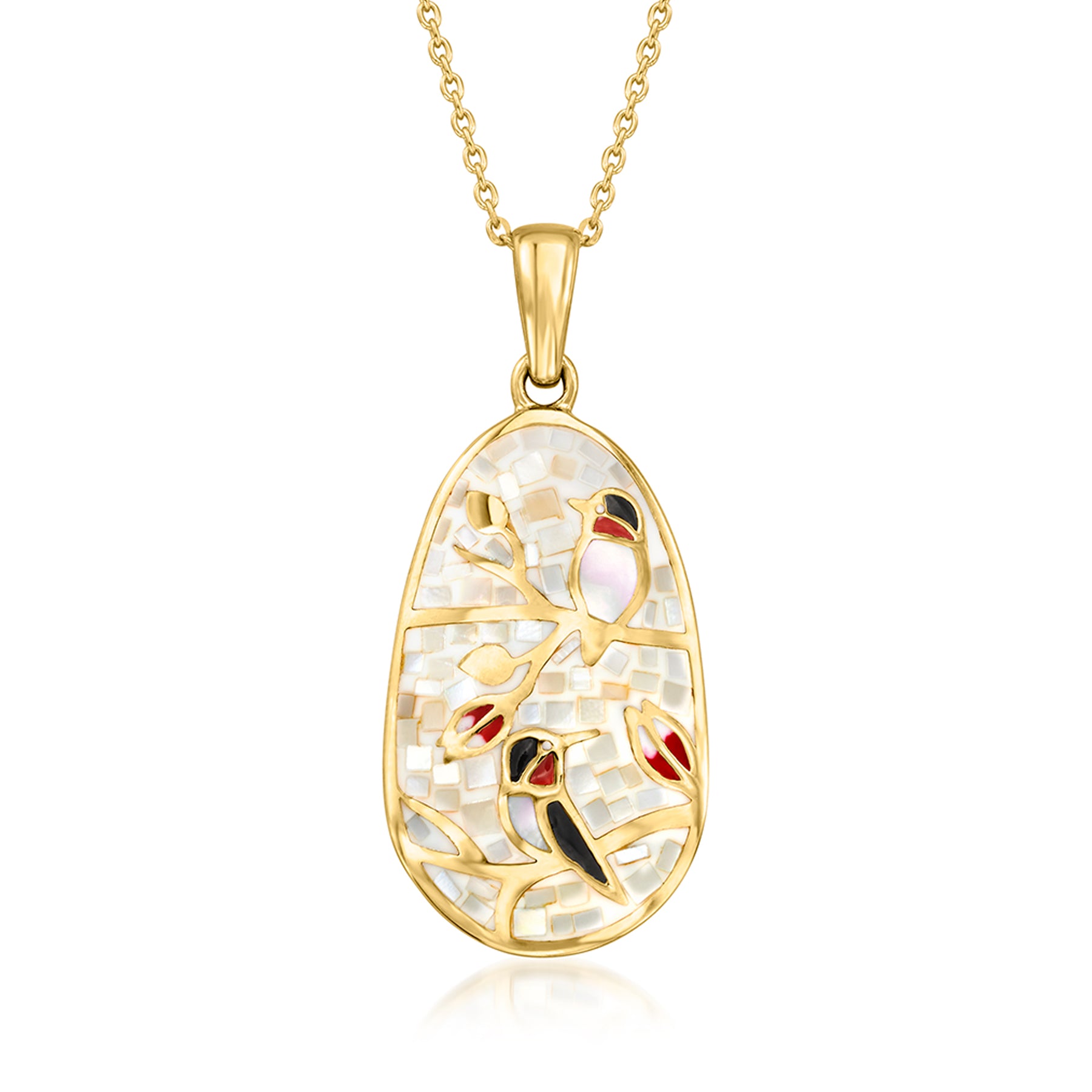 Ross-Simons Mother-Of-Pearl Bird Pendant Necklace in 18kt Gold Over Sterling