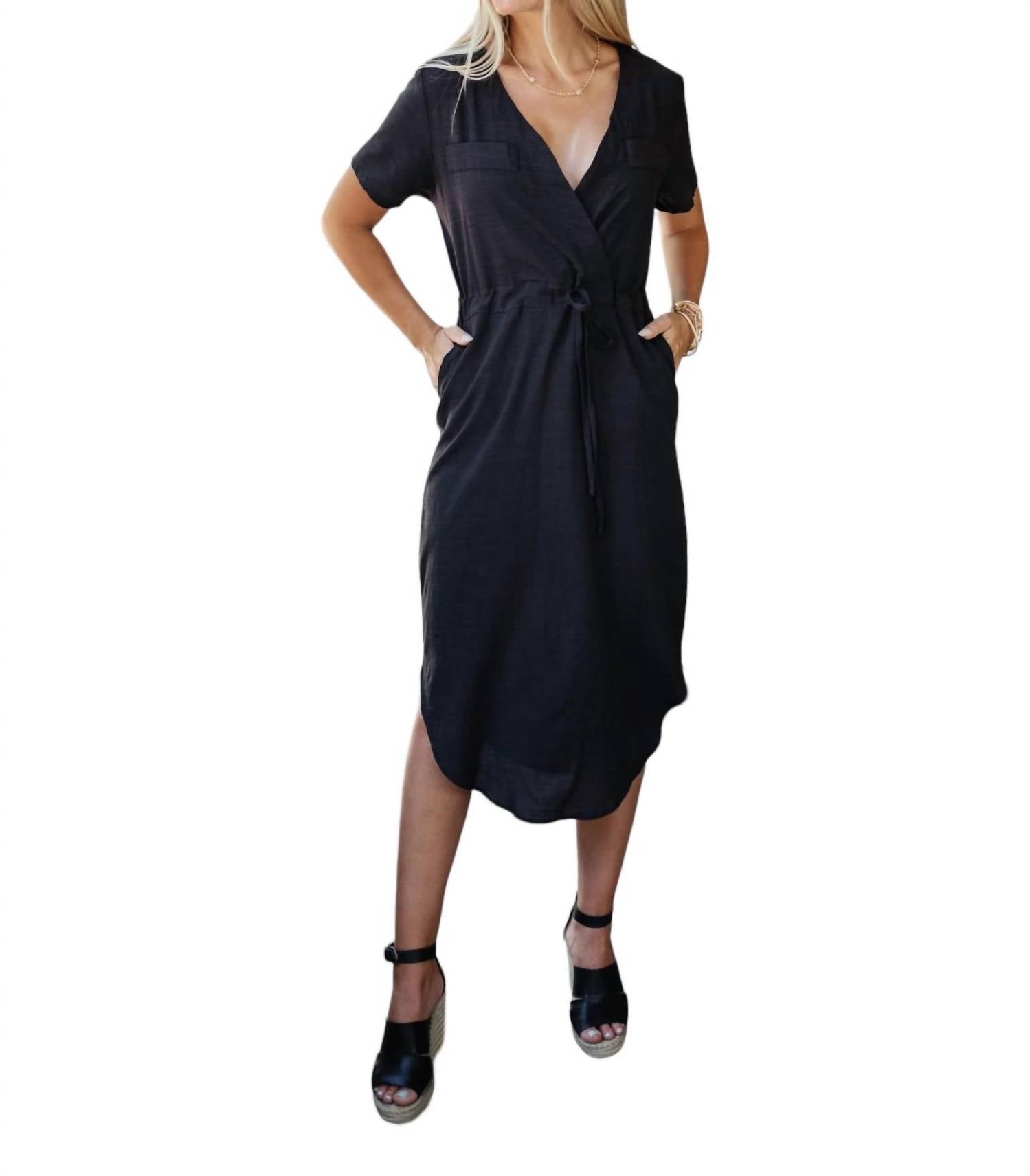 Crossover Midi Dress In Black