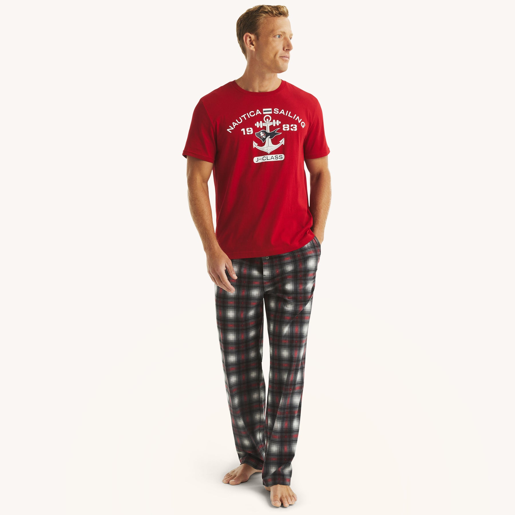 Nautica Mens Fleece Plaid Print Pajama Pant