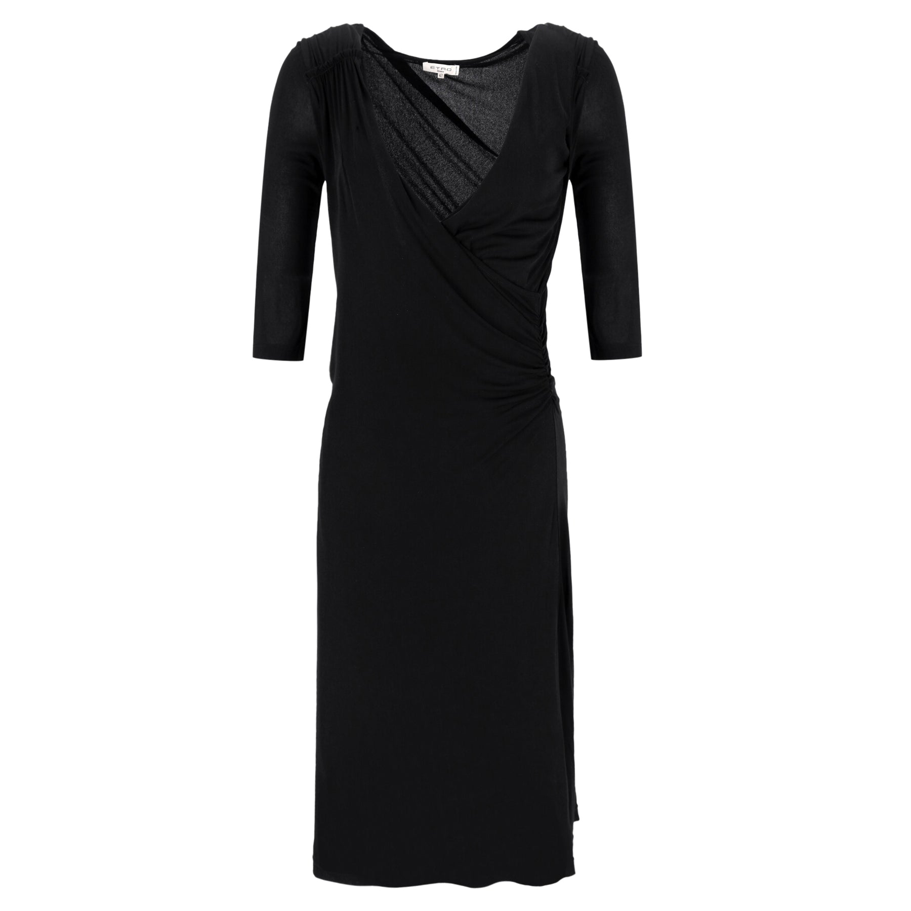 Etro Faux Wrap Ruched Dress in Black Viscose 7745768882236