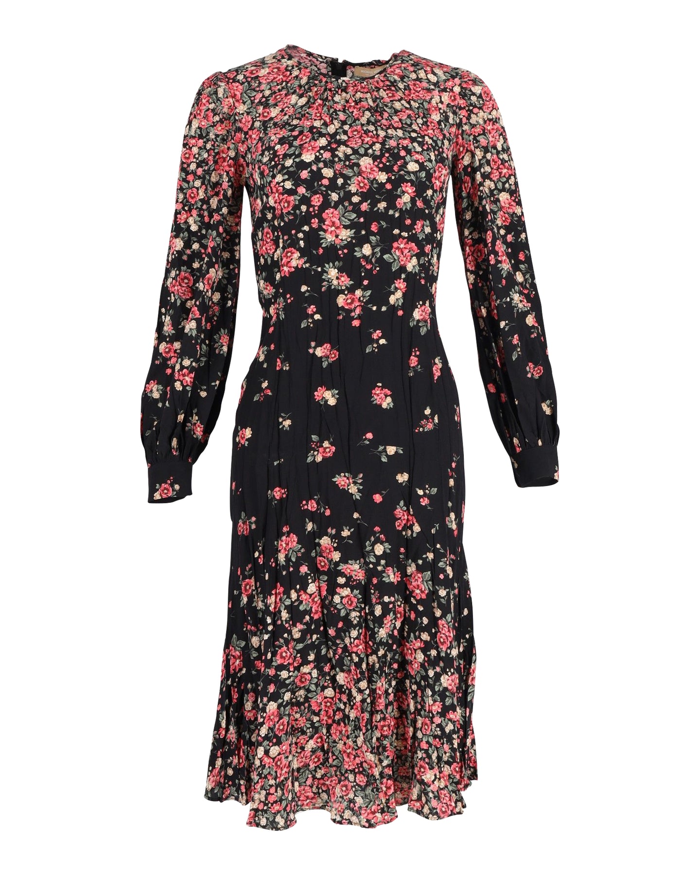 Michael Kors Ombre Floral Drop-Waist Dress in Black and Pink Silk 7802236665916