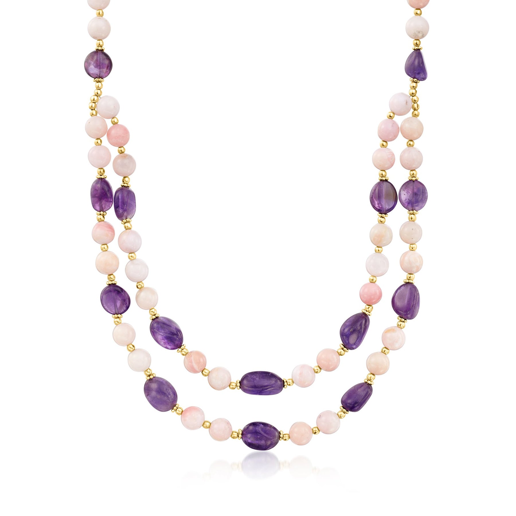 Ross-Simons Pink Opal and Amethyst Bead Necklace With 18kt Gold Over Sterling
