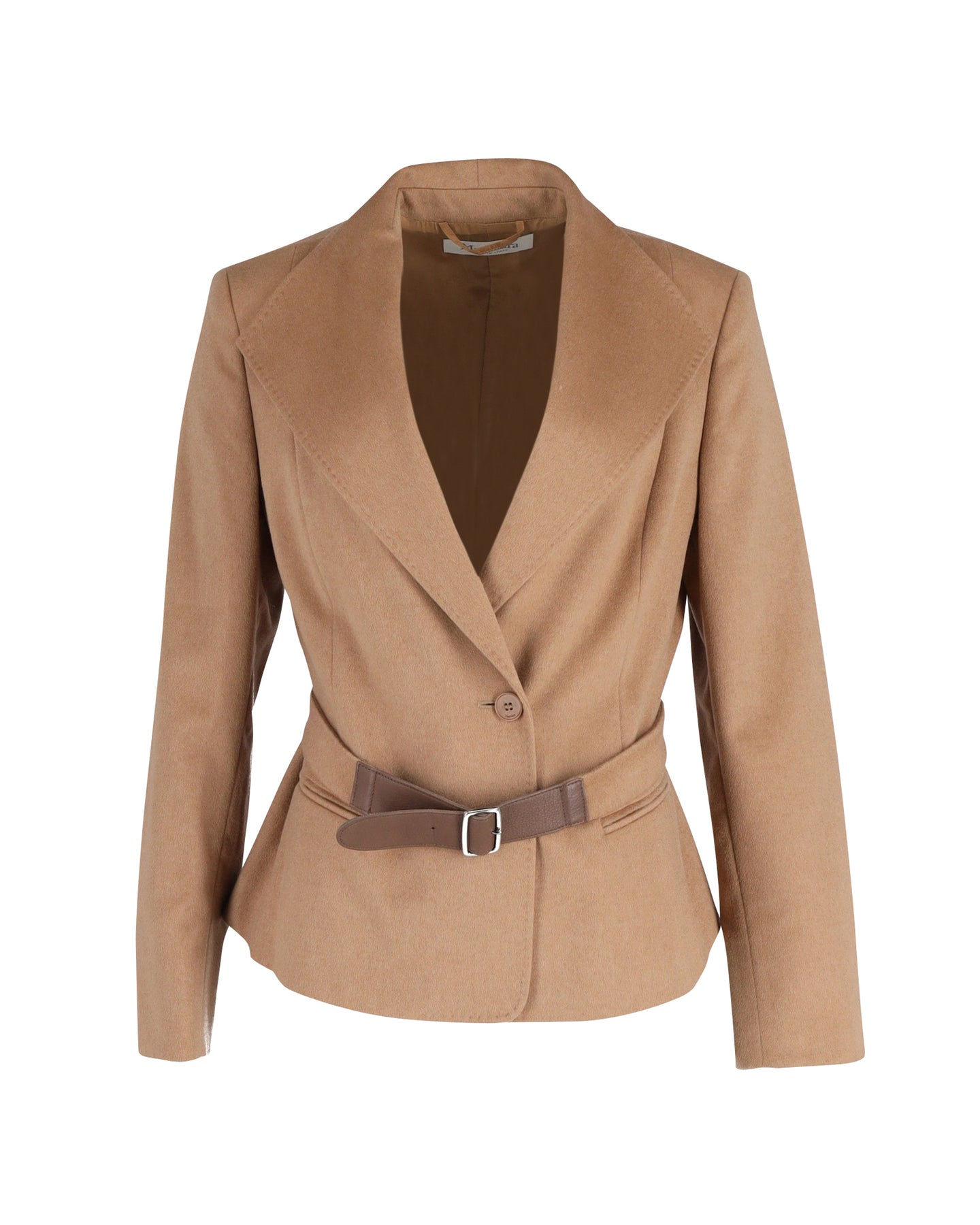 Max Mara Single Breasted Belted Blazer in Brown Camel Hair 7802231029820