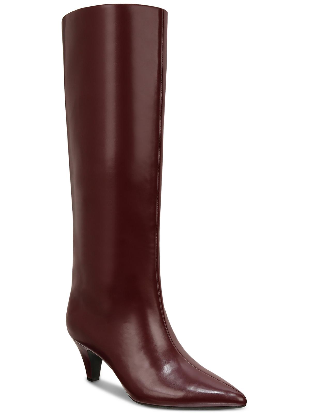 KAIAA Womens Faux Leather Kitten Heel Knee-High Boots