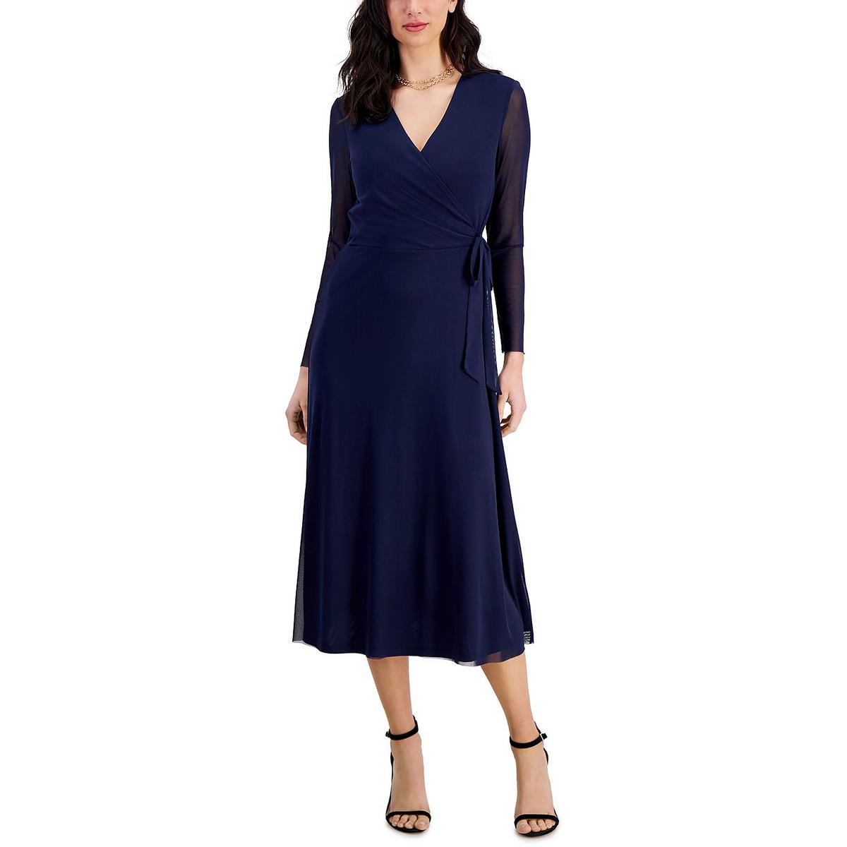 Faux Wrap Office Midi Dress