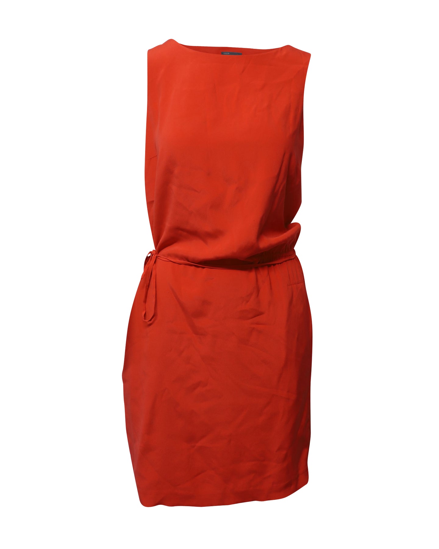 Vince Sleeveless Drawstring Waist Sheath Dress in Red Viscose