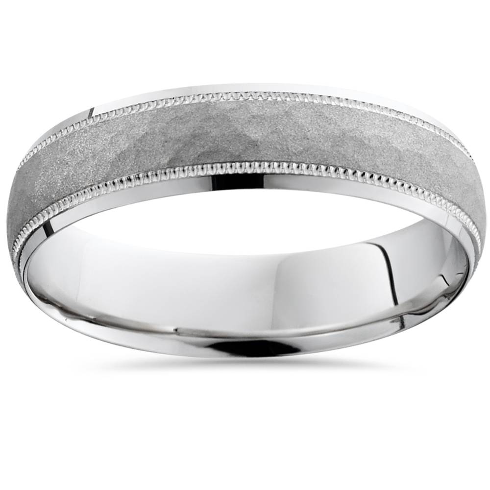 Mens Hammered 10k White Gold Wedding Band 5mm Size Selectable 7802611761212
