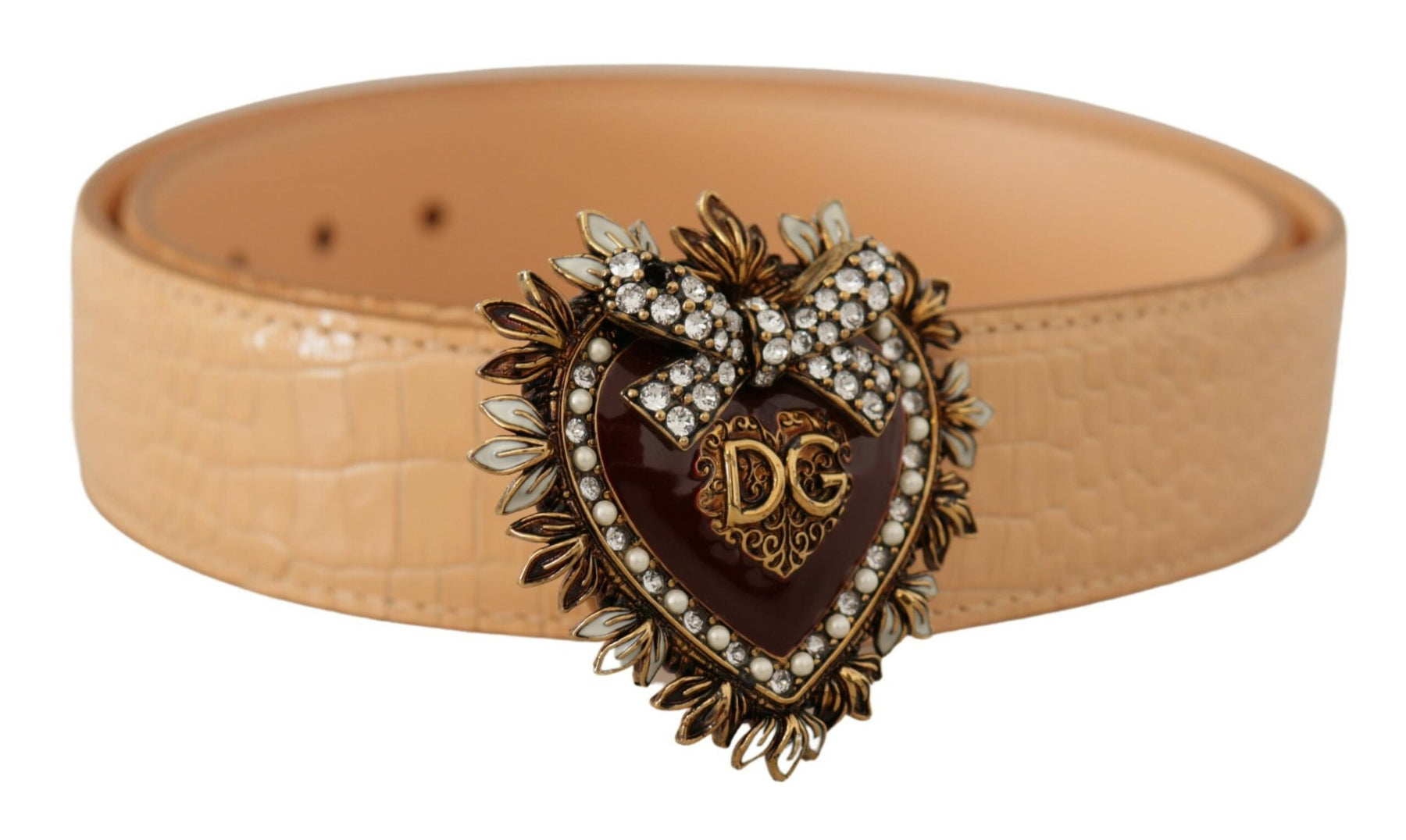 Dolce & Gabbana Croc Pattern DEVOTION Heart DG Waist Buckle Women's Belt