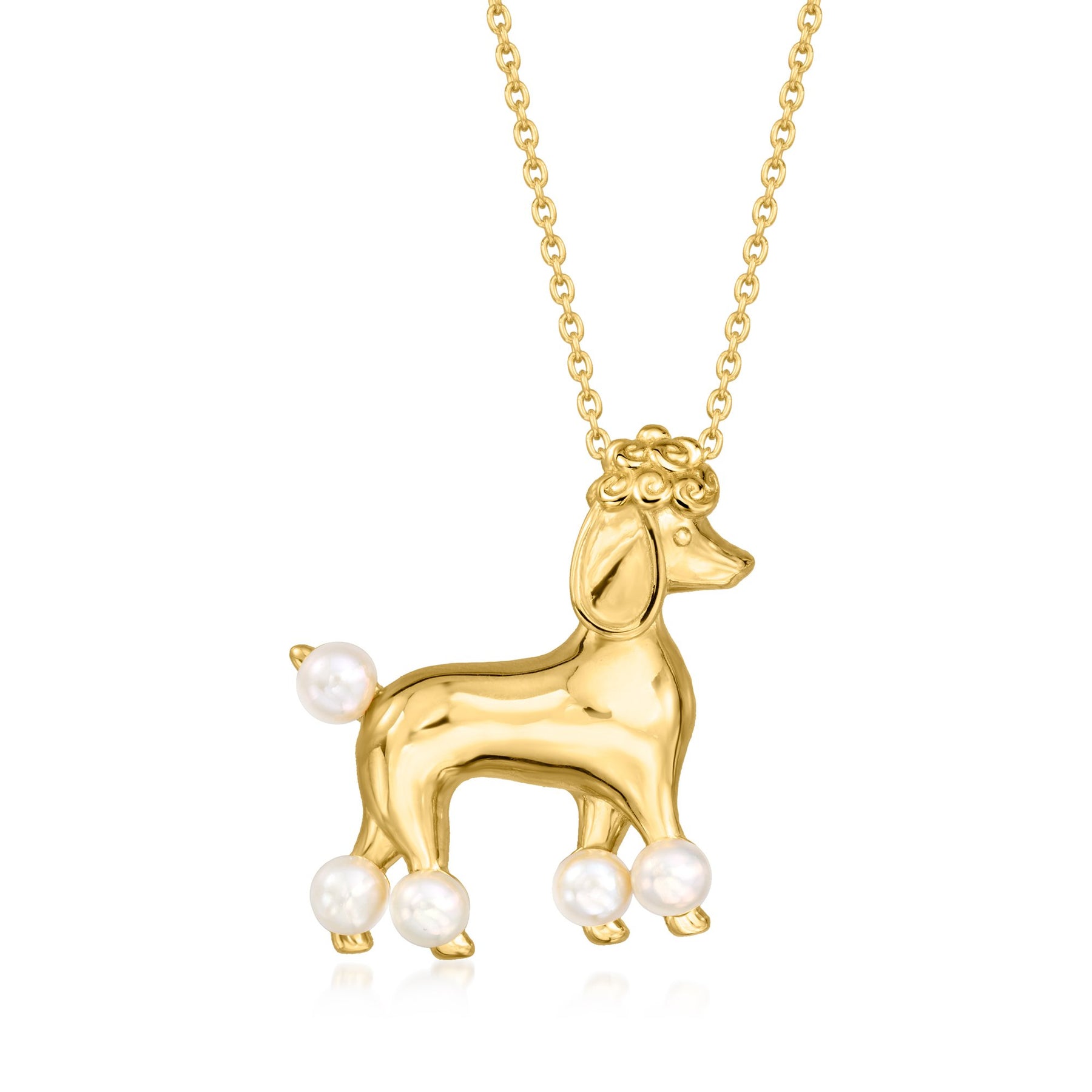 Ross-Simons 3.5-4mm Cultured Pearl Poodle Pin/Pendant Necklace in 18kt Gold Over Sterling