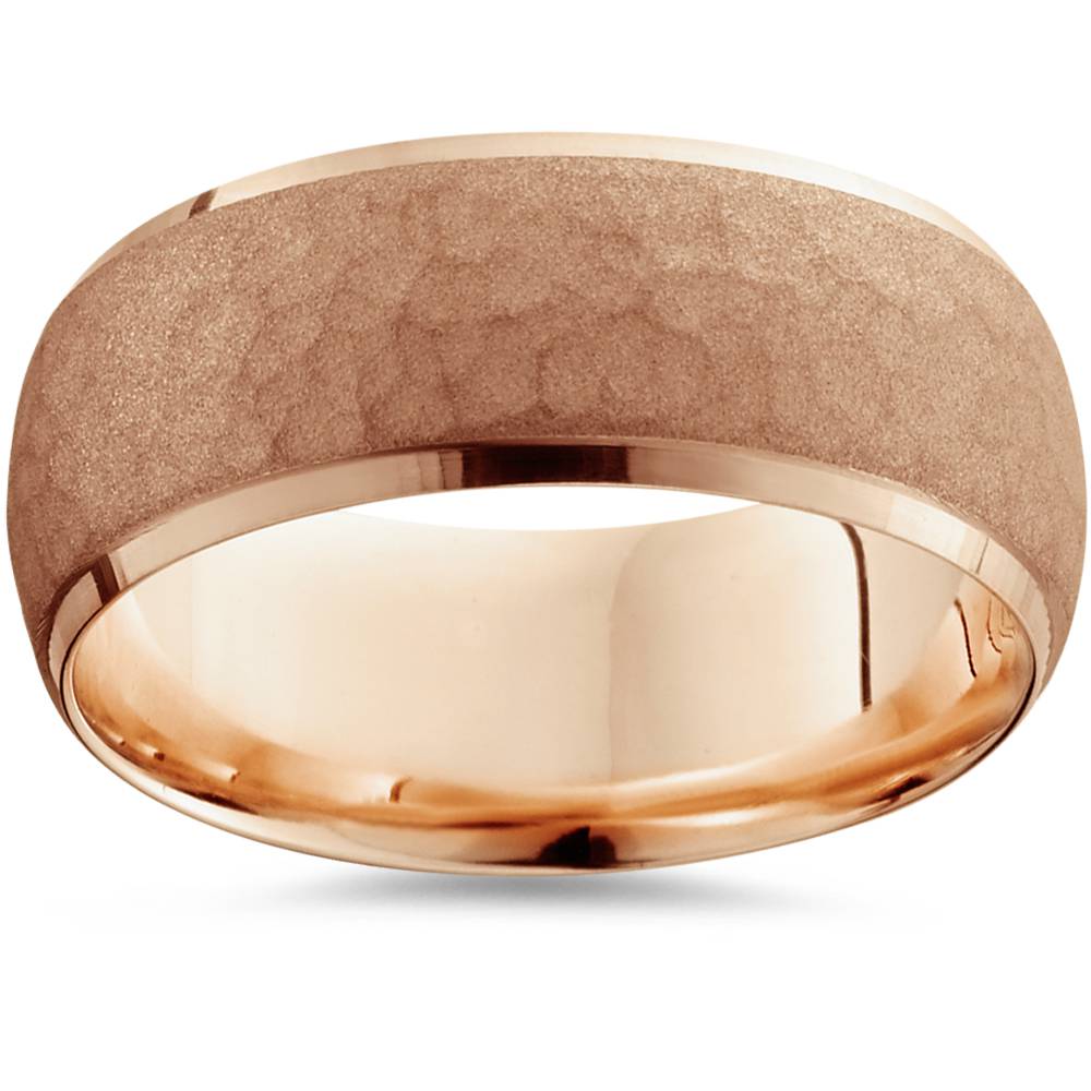 7mm 14K Rose Gold Hammered Wedding Band Beveled Edge Mens Size Selectable 7802608681020