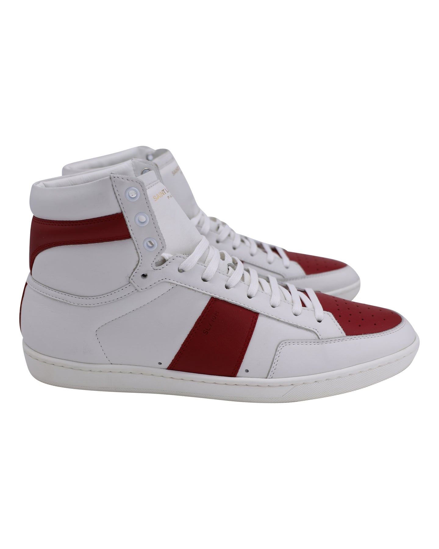 Saint Laurent SL/10 Court Classic High Sneakers in White and Red Leather 7745769308220