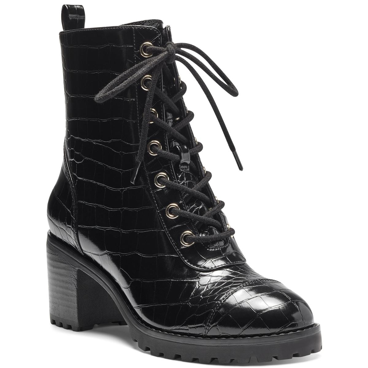 Samira Crocodile Print Block Heel Combat & Lace-up Boots