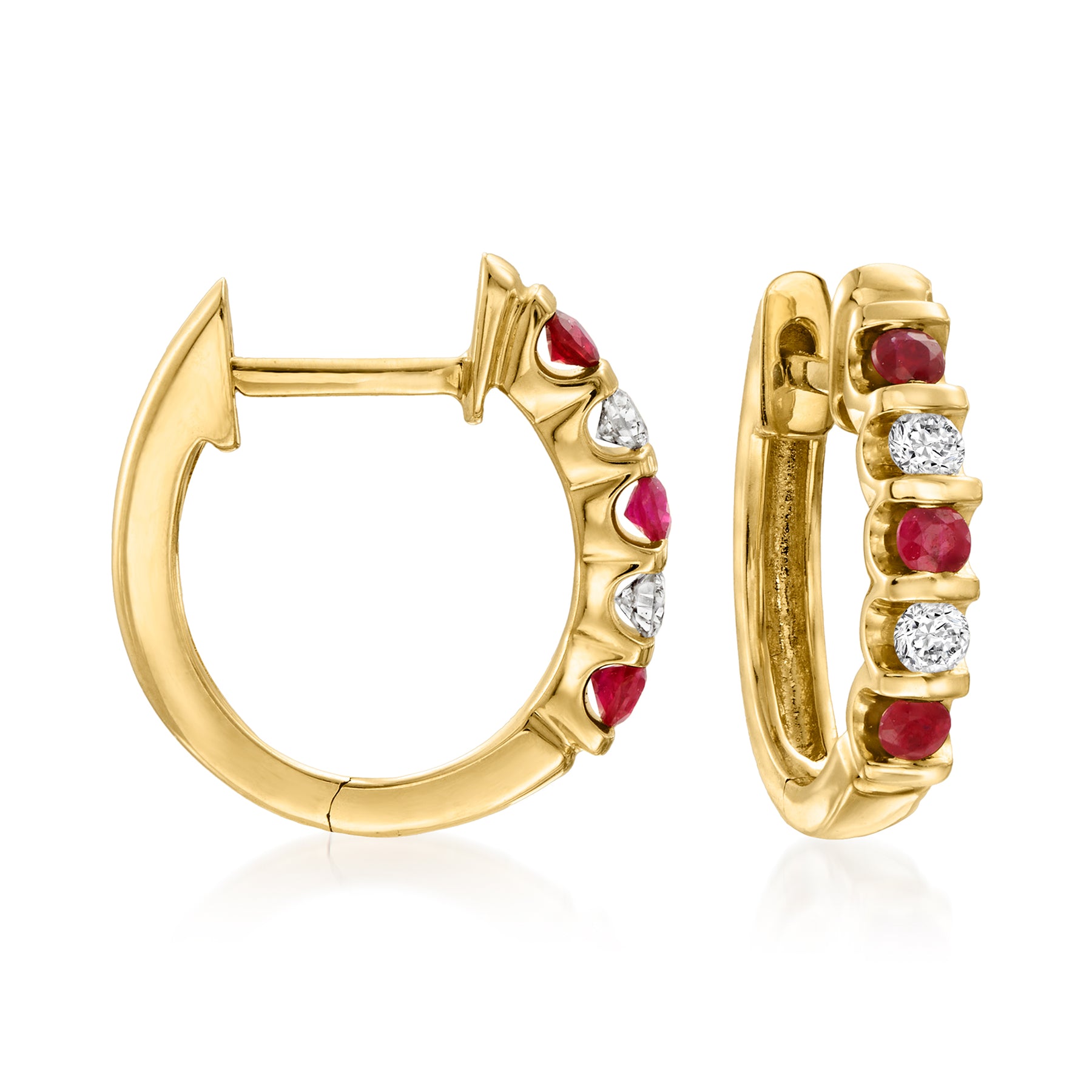 Ross-Simons Ruby and . Diamond Huggie Hoop Earrings in 14kt Yellow Gold 7731259080764