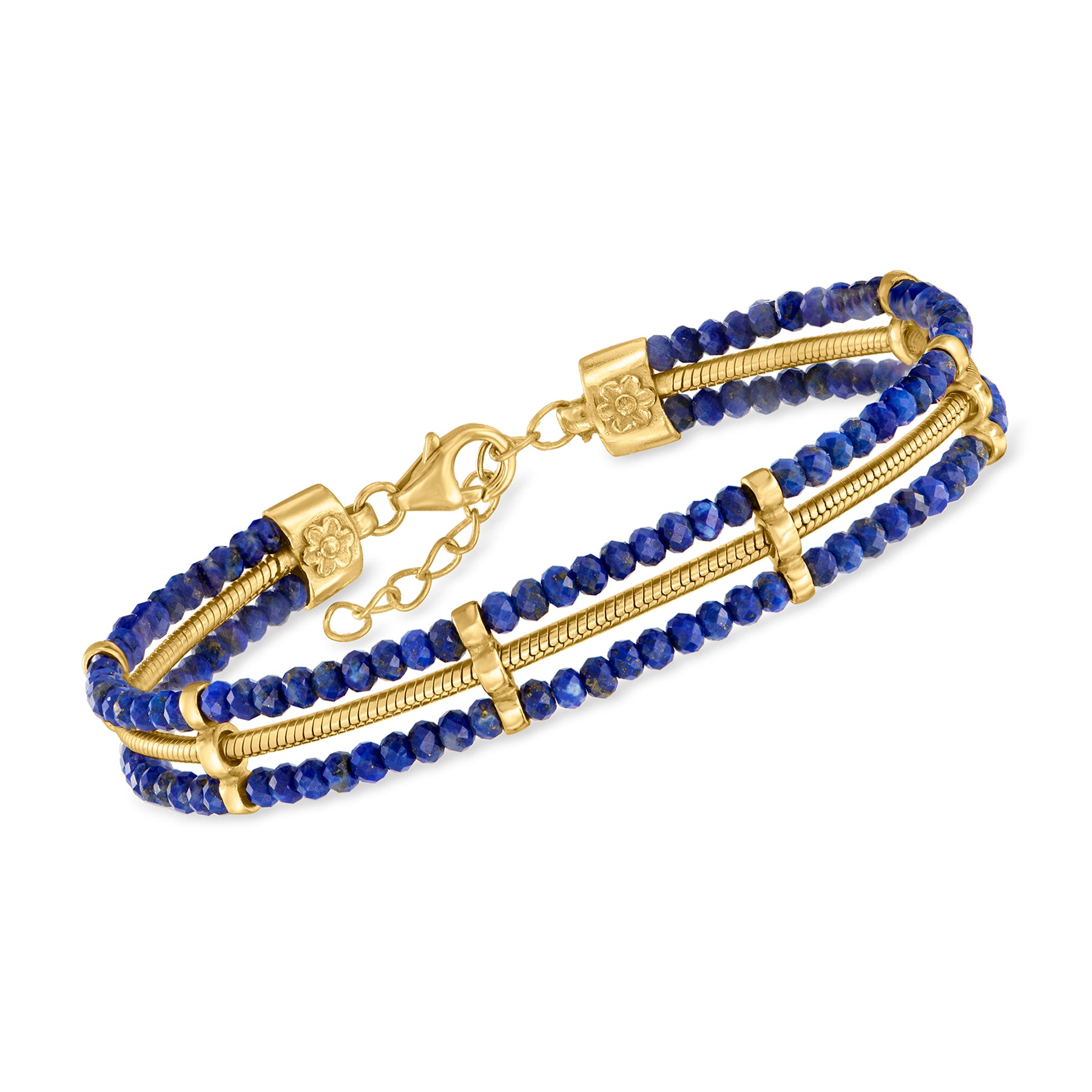 Ross-Simons Lapis Bead and Snake-Chain Bracelet in 18kt Gold Over Sterling