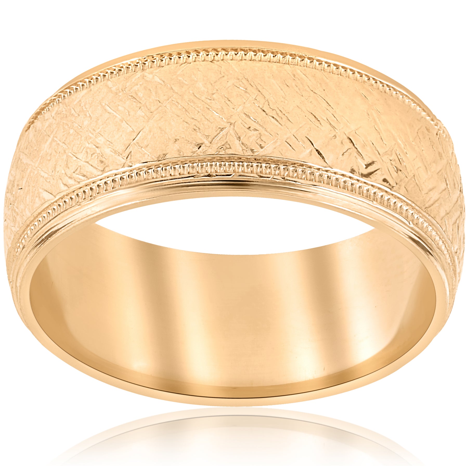 10k Yellow Gold Men's Comfort-Fit Wedding 8MM Band With Etched Finish Size Selectable 7802615660604
