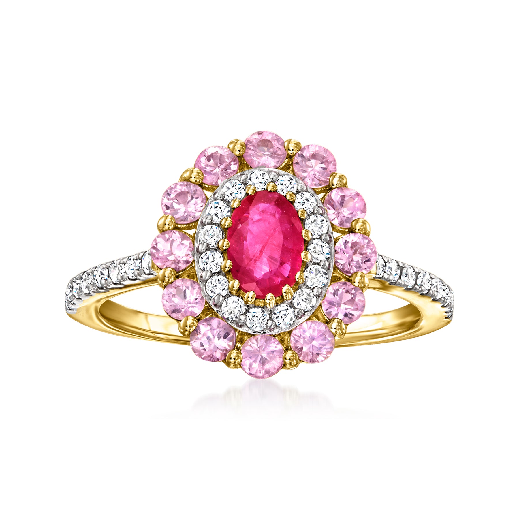 Ross-Simons Ruby and . Pink Sapphire Ring With . Diamonds in 14kt Yellow Gold