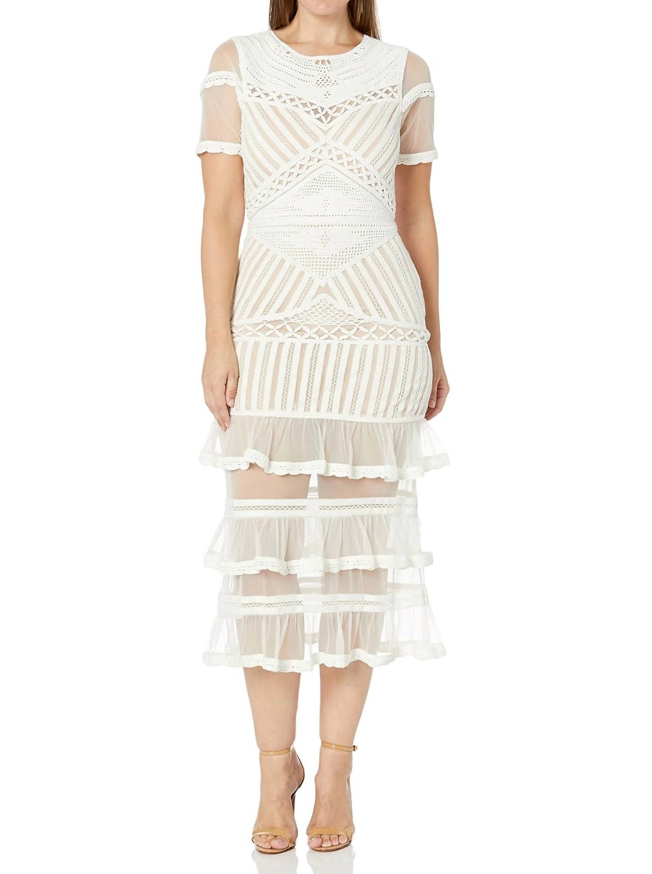 Beaded Midi Dress In White