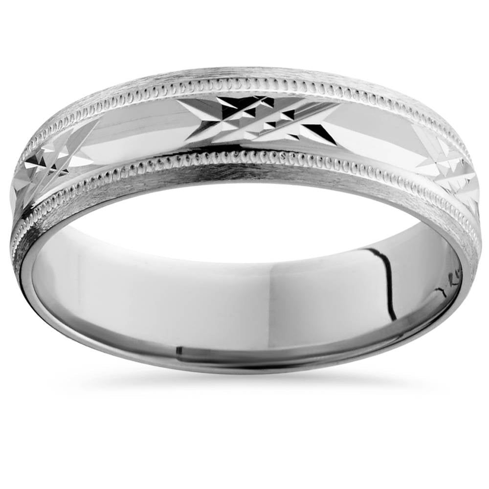10K White Gold Swiss Cut Mens 6mm Wedding Band Size Selectable 7802621165628