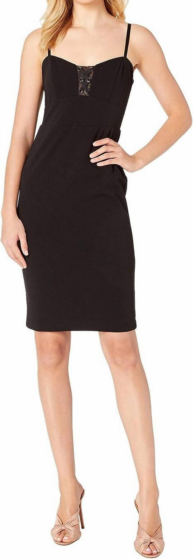 Illusions Cut Out Lace Up Sheath Dress In Black