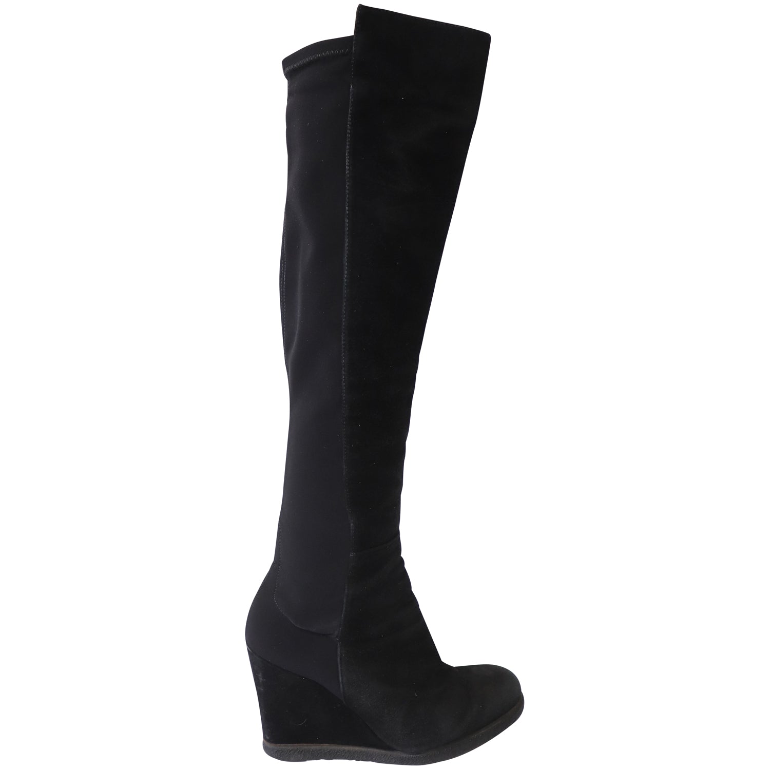 Stuart Weitzman 5050 Knee Length Boots with Wedge Heels in Black Suede