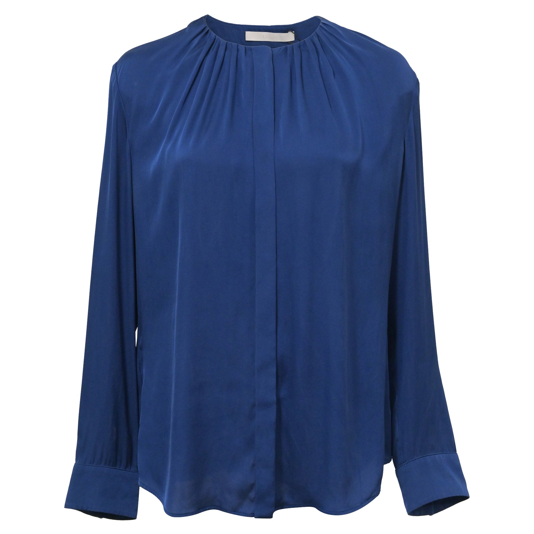 Boss Ruched-Neck Blouse in Blue Silk 7764845068348