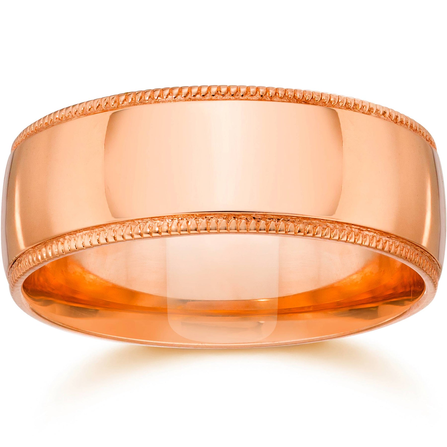 8mm Milgrain 14K Rose Gold Polished Wedding Band Size Selectable 7802593869884
