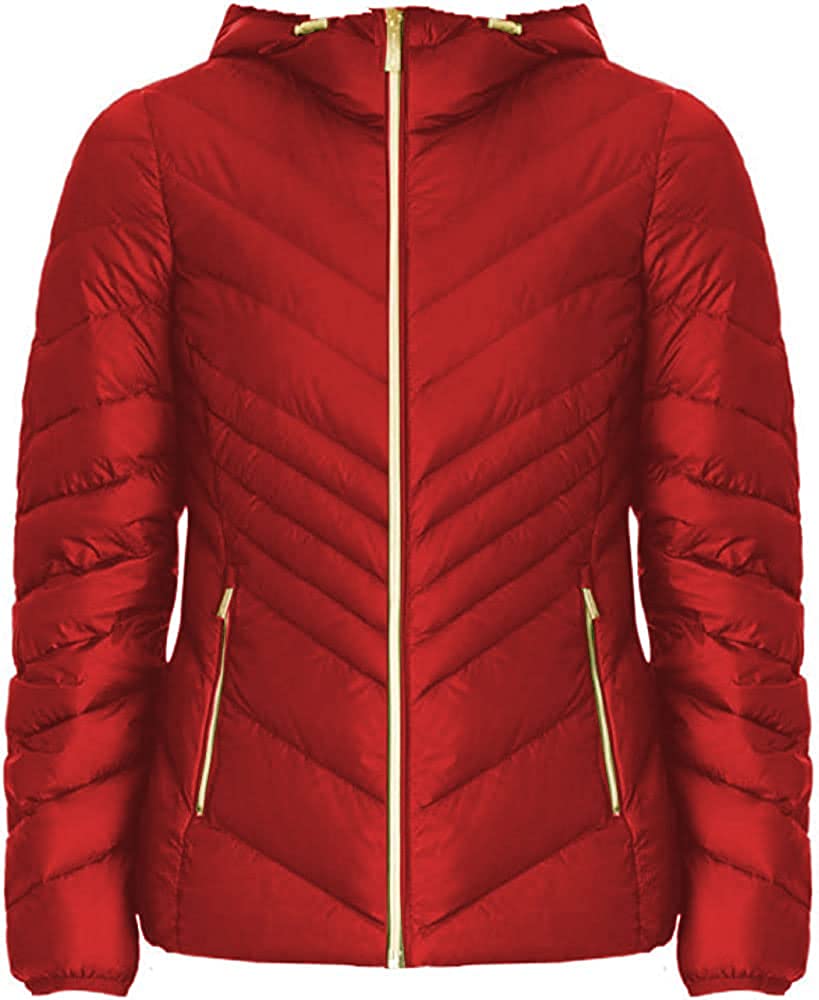 Michael Michael Kors Women's Red Down Hooded Packable Puffer Coat Jacket 7826927321148