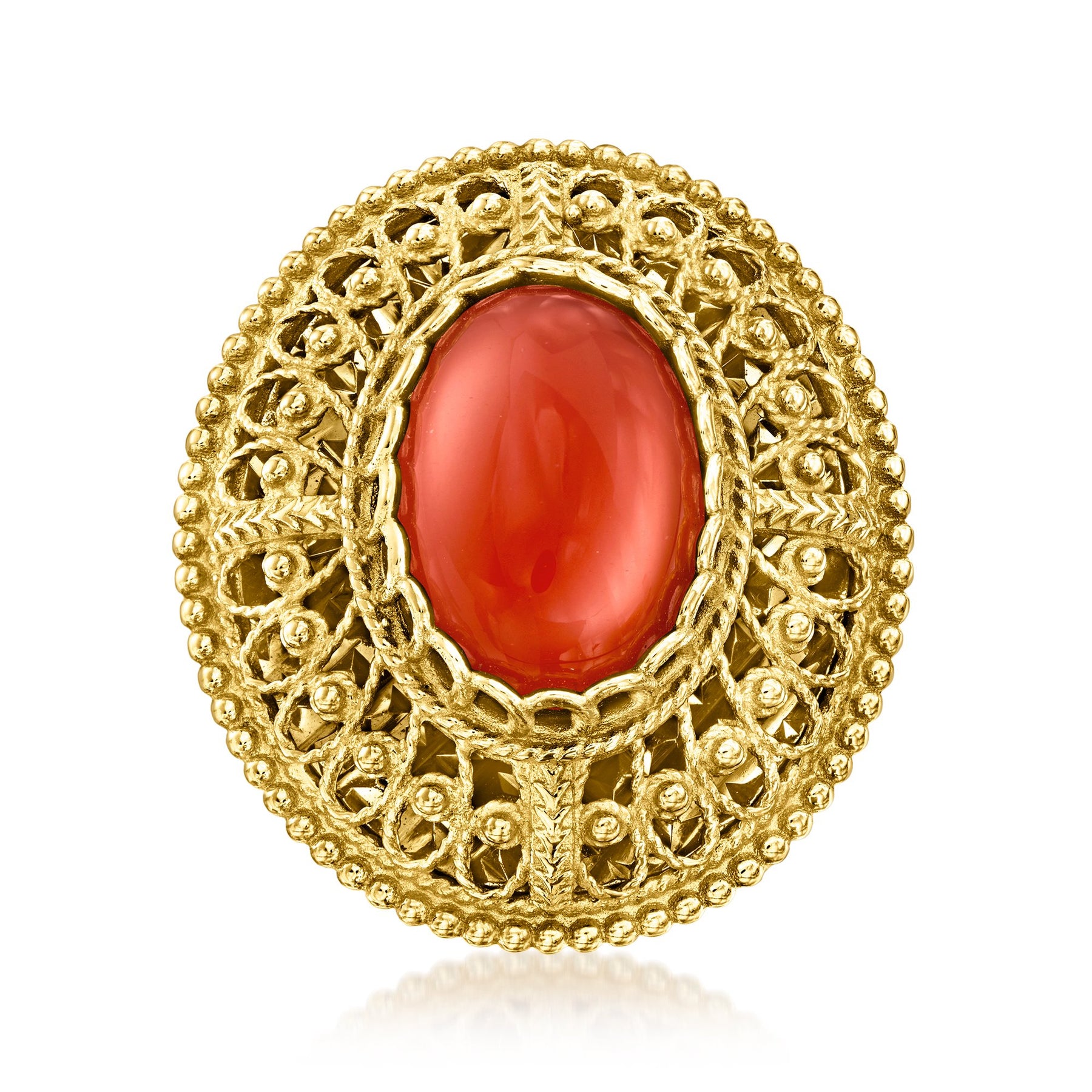Ross-Simons Carnelian Filigree Ring in 18kt Gold Over Sterling