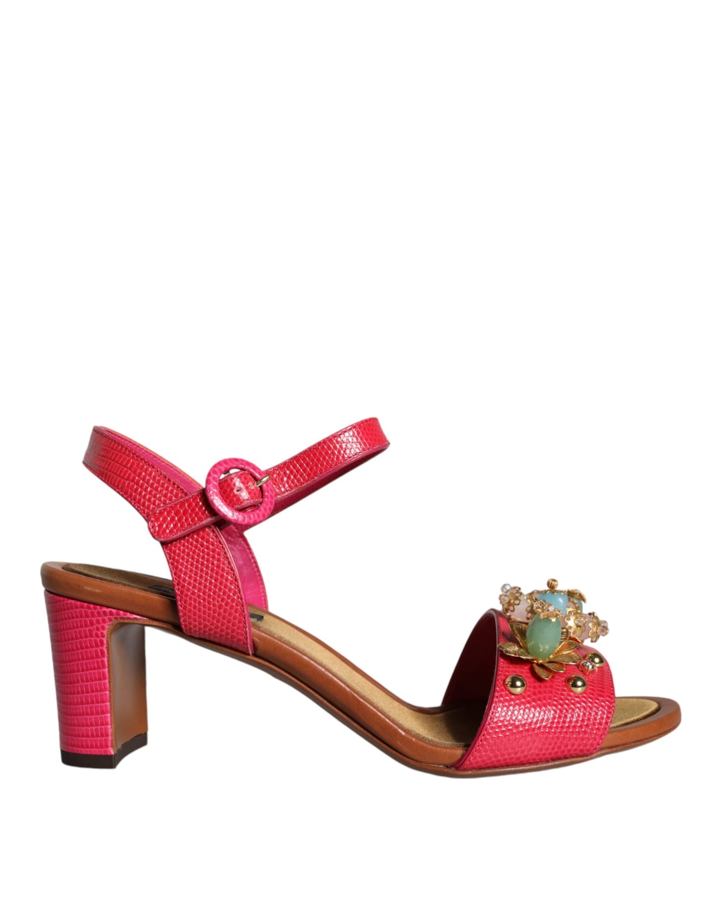 Dolce & Gabbana pink Leather Embellished Keira Sandals Women's Shoes (Pre-Owned)