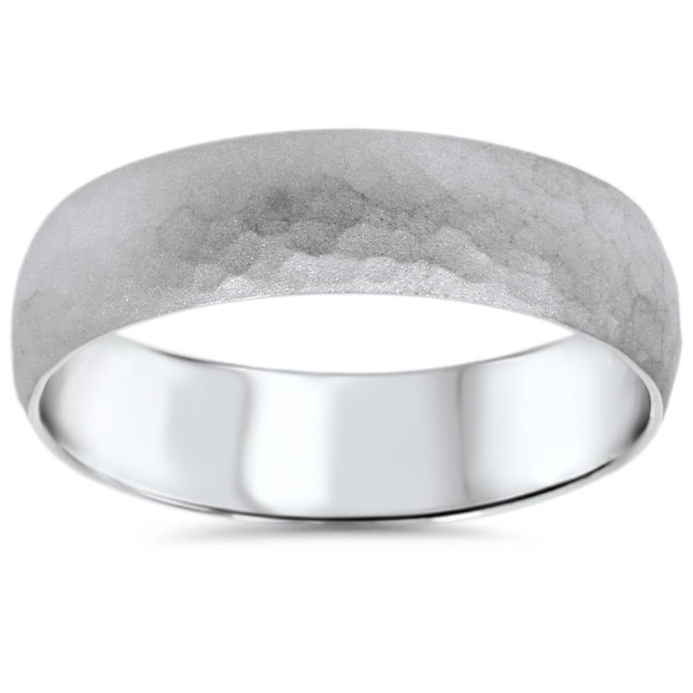 Mens Hammered White Gold Wedding Band Milgrain Ring 6mm Size Selectable 7802599637052