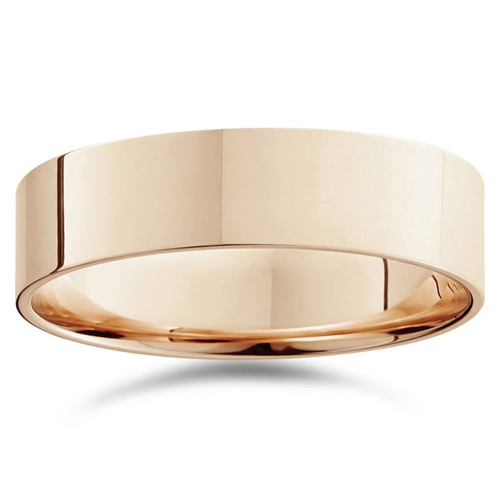 6mm Flat High Polished Plain Wedding Band 14K Rose Gold Size Selectable 7802590167100